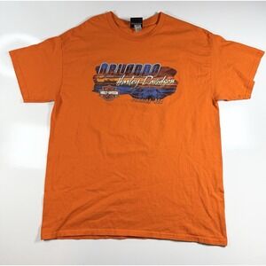 Vintage Harley Davidson Shirt Mens Large Orange Orlando Florida Motorcycle Tee